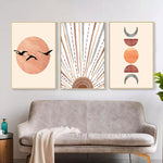 Abstract Sun Face Moon Plant Orange Canvas Art Wall Painting Posters